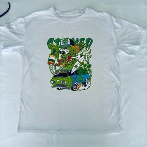White Graphic T-Shirt with Green and Blue Design